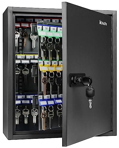 Image of Uniclife 120 Position Key Cabinet with Combination & Key Lock Resettable Black Digital Security Storage Box Steel Key Organizer with Adjustable Racks Colorful Key Tag Labels and Hooks