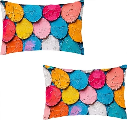 Image of Cushion Covers Set of 2 Pack 30x50cm Circle Linen Cushion Cover Sofa Cushions Pillowcases with Smooth Invisible Zip Rectangle Outdoor Decorative Throw Pillows Home Decor Sofa Bedroom Colorful I0P-351