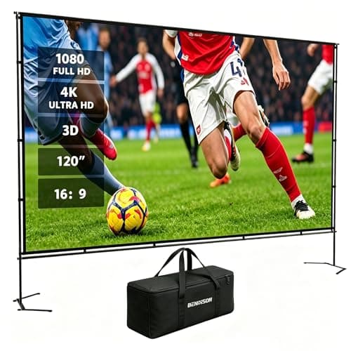 Image of 120inch Outdoor Projector Screen with Stand - 16:9 4K HD Portable Projector Screen Outdoor Indoor for Backyard, Camping, Theater