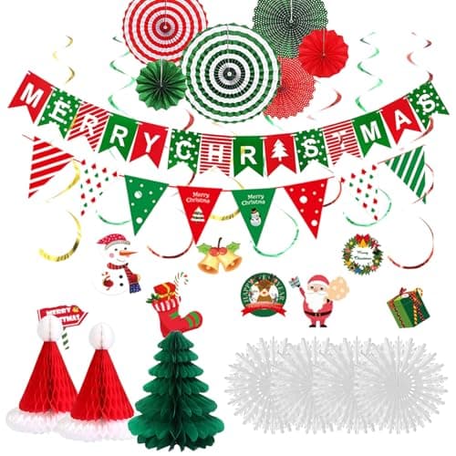 Image of Christmas Decorations Party Banner Set 30Pcs Christmas Decoration Banners that is Premium Reusable for Home Xmas Party Decorations
