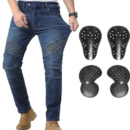 Image of CTBQiTom Mens Motorcycle Jeans Motorbike Trousers Protective Motorbike Pants with Removable CE Armour,Blue,XS=28W/30L