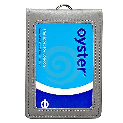 Image of Hibate Genuine Leather Oyster Card Holder Bus Travel Pass Holders - Grey