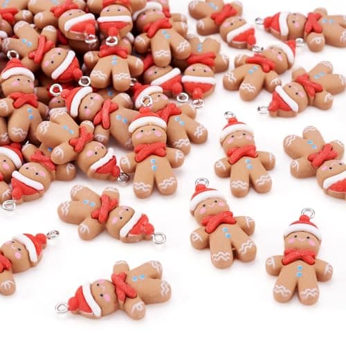 Image of Bestewelry 50Pcs Christmas Theme Charms Lovely Opaque Red Gingerbread Man Resin Charms Sandy Brown Gingerbread Man Charm with Platinum Tone Iron Loops for Necklace Earring Jewelry Making