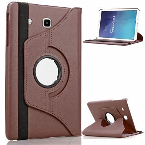 Image of 360 Rotate Case for Samsung Galaxy Tab E 9.6 (2015) T560 T561 Swivel Plain PU Leather Rotate Folio Case Stand Cover (Brown)