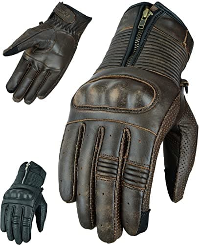 Image of Texpeed Mens Motorcycle Leather Gloves - Motorbike Riding Biker Moped Zipped Gloves With Armour Protection Brown - (XL)