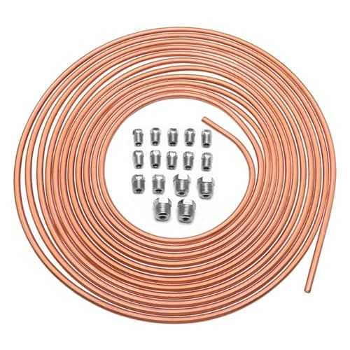 Image of Alnicov Copper Nickel Brake Line Tubing Kit 25ft/7.62m 3/16" Car Brake Hose Kit with 16 Fittings