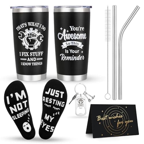 Image of saerryor Unique Birthday Gifts for Men, Personalised Presents for Men Birthday Christmas Fathers Day Valentines,Mechanic Mens Gift, 20oz Stainless Steel Travel Tumbler Gifts Set