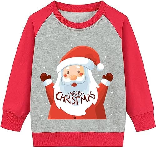 Image of TCWWBB Boys Girls Christmas Jumper Sweatshirt Xmas Jumpers Kids Unisex Santa Claus Bear Dinosaur Cat Tops Children Long Sleeve Cotton Pullover Outfits Casual Crewneck Winter Clothes Age 7-12 Years