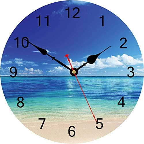 Image of TAHEAT Lovely Blue Sea Wall Clock, Small 8 Inch Decorative Bathroom Clocks, Unusual Attractive Modern Wall Clock for Kitchen Living Room Bedroom Office