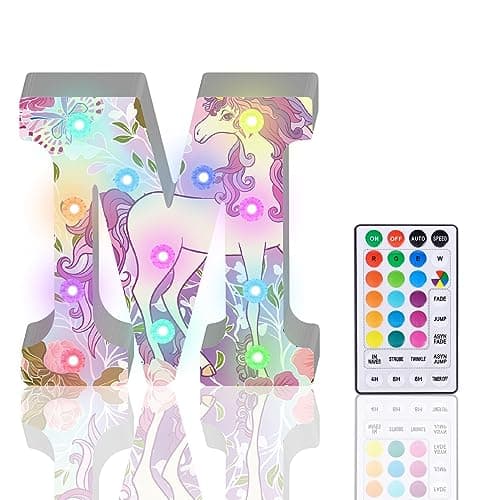 Image of Light Up Letters, Glitter LED Letter Lights 18 Color Changing Diamond Alphabet Sign Night Light with Remote Control for Girls Gifts Birthday Bar Wedding Party Christmas Valentine Wall Table Decor - M