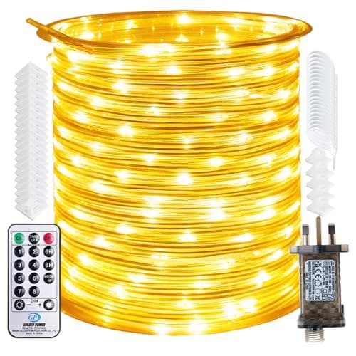 Image of RcStarry 50M 500 LED Rope Lights, 8 Modes, Timer, Remtoe, Plug in Indoor Outdoor String Lights, Warm White, IP67 Waterproof Fairy Lights for Garden, Patio, Deck, Landscape Lighting, Bedroom and More