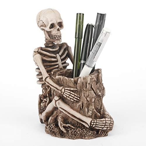 Image of Arola Skull Pen Pencil Holder Skeleton Key Holder Makeup Brush Holder Home Office Desk Supplies Organizer Accessory