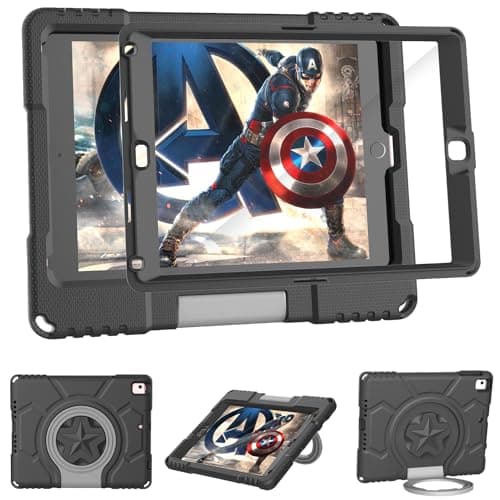 Image of TrendGate iPad 6th/5th Generation Case for 9.7 Inch 2018/2017, Lightweight Shockproof With Built-in Screen Protector, Handle Stand for iPad Air 2/Pro 9.7 - Black