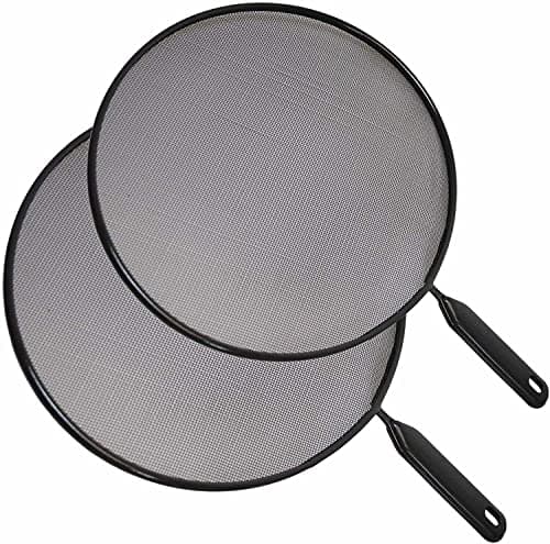 Image of 2PC Set Splatter Screen Guard for Frying Pan Stops 99% of Hot Oil Splash Protects Skin from Cooking Iron Skillet (24-28cm), Black