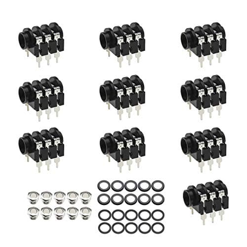 Image of OTOTEC 10Pcs 6.35mm 1/4Inch Female Mono Stereo Headphone Audio Jack Socket Panel Mount 6-Pin Connectors with Mounting Nuts Washers Black