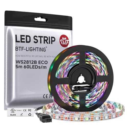 Image of BTF-LIGHTING WS2812E ECO RGB Alloy Wires 5050SMD Individual Addressable 16.4FT 60Pixels/m 300Pixels Flexible White PCB Full Color LED Pixel Strip Dream Color IP30 Non-Waterproof DIY Projects Only DC5V