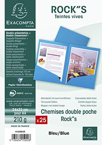 Image of Exacompta - Ref 415002E - Rocks Collection - Double Pocket Folders - 240 x 320mm in Size, Suitable for A4 Documents, 210gsm Material - Blue (Pack of 25)