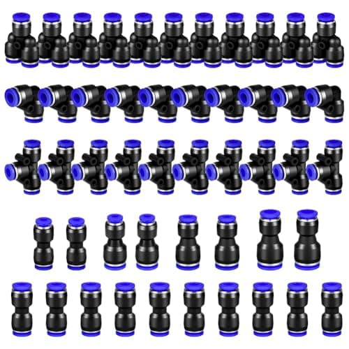 Image of AOOWU 48 Pcs 8mm Pneumatic Quick Push in Connect Air Tube Fitting Kit, Tube OD Push to Connect Fitting Kits, 8mm Straight/Elbow/Tee/Splitter Connector and 4-6,4-8,6-8, 8-10mm Reducing Connector