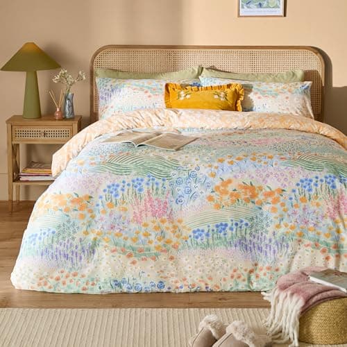 Image of furn. Florin Duvet Cover Set – Reversible Floral Meadow Cotton Blend Easy Care Bedding (Multicolour - Double)