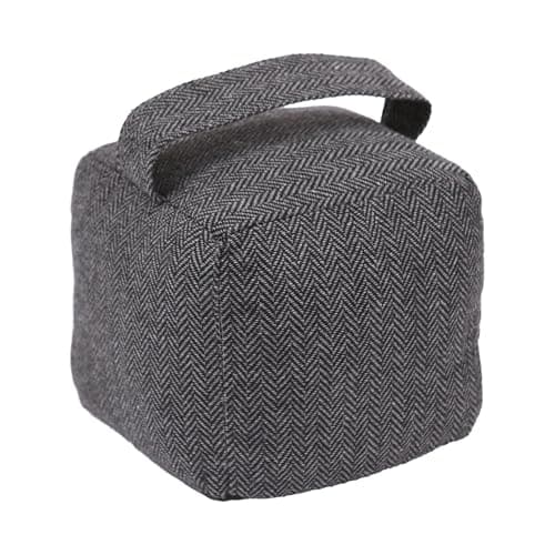Image of Nicola Spring Fabric Door Stop - Grey - Pack of 1 - Indoor Herringbone Decorative Wedge Stopper Interior Weighted Doorstop with Handle for Home, Office