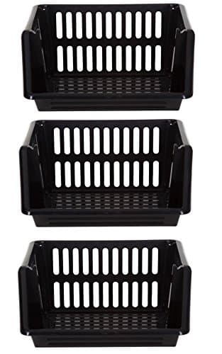 Image of 3 TIER 18CM WHITEFURZE VEGETABLE FRUIT STORAGE KITCHEN STACKING STACKABLE BASKET RACK (Black)