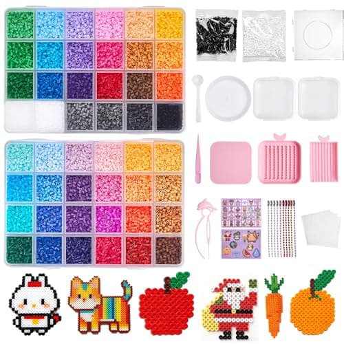 Image of Mini Fuse Beads Kit, 20800pcs 2.6mm Iron Beads Set for Girls Boys DIY Crafts, 48 Colors DIY Art Craft Fuse Beads, Bead Melting Arts Crafts Kit with Pegboards Ironing Papers Tweezers Bead Pen 10 Chain