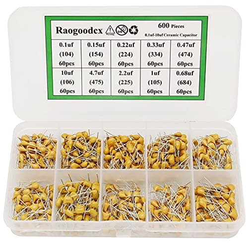 Image of 600Pcs 10Value Ceramic Capacitor Assortment Kit 0.1uf-10uf 50V DIP Monolithic Multilayer Chip Capacitors for Hobby Electronics, Audio-Video Project Electronic Repair