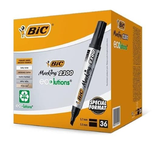 Image of BIC Marking 2300 ECOlutions Permanent Markers Medium Chisel Tip, Perfect For The Class, Black, Box Of 36 [Amazon Exclusive]