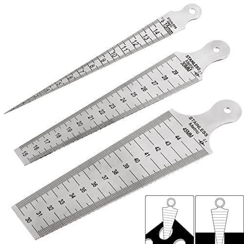 Image of Glarks 3Pcs 0-15mm, 15-30mm, 30-45mm Stainless Steel Inch & Metric Taper Gage Gap Hole Taper Welding Gauge Measurement Tool for Measuring of Cylindrical Bores