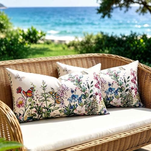 Image of Outdoor Cushion 50 x 30 cm Cover with Colourful Flowers, Pack of 2 Cushion Covers Decoration, Sofa Cushion Cover for Spring Summer, Cushion Covers for Sofa Decorative Cushions in Living Room, Bedroom