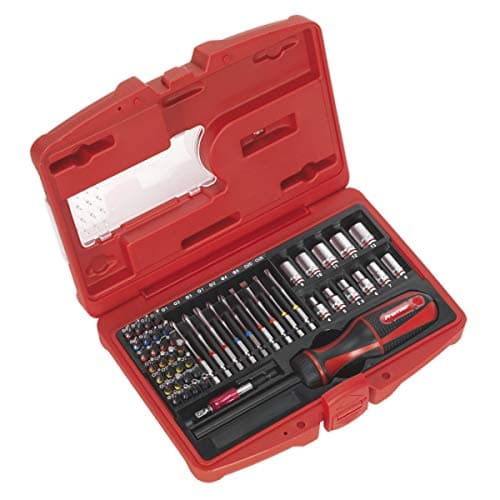 Image of Sealey Ak64903 Fine Tooth Ratchet Screwdriver and Accessory Set 51Pc