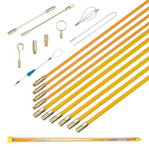 Image of QZATACAEN 10 Metre Fibreglass Cable Rod Set, 1m*10 Connectable Rods with 9 Accessory Kit – Wire Fishing & Cable Pulling Tool for Ceilings, Walls & Cavities(Non-Conduit)