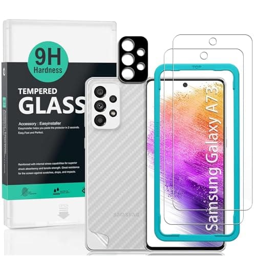 Image of Ibywind For Samsung Galaxy A73 5G Screen Protector, 2 Pack 9H Hardness Tempered Glass[Military-Grade Protection],With 1Pc Camera Lens Protector, 1Pc Back Cover,[Anti-Scratch][Anti-Shatter]