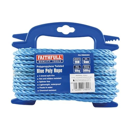 Image of Faithfull FAIRB6020H Blue Twisted Poly Rope Hasp 6mm Dia x 20M Max Load: 60kg, Breaking Strain 500kg