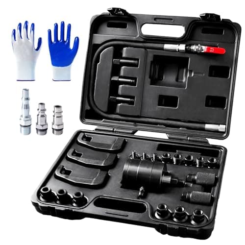 Image of 27PCS Pneumatic Injector Puller Set for Diesel, 5–8 Bar Air Powered Injector Removal Tool Kit with 19 Adapters, 3 Puller Hooks & 3×1/4" Connectors (US/UK/EU), Heavy-Duty Injector Extractor Kit