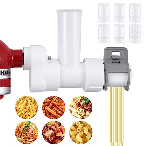 Image of Pasta Maker Attachment for KitchenAid Stand Mixers Included 6 Different Shapes of Pasta Outlet, Durable Pasta Press Attachments and Cleaning Brush, White