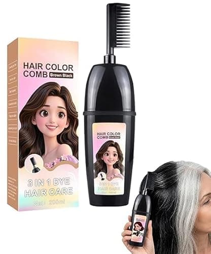 Image of 3-in-1 Comb for Hair Coloring with Integrated Brush,Portable Hair Dye Comb for Gray Hair Coverage,Waterproof and Sweatproof, No Mixing,One StepHair Coloring,Easy to use,Just Results (Brown Black)