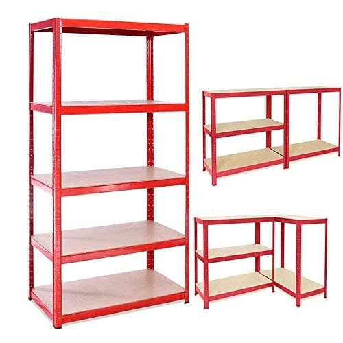 Image of ANSIMIDA Heavy Duty 5 Tier Garage Shelving Units Metal Storage Shelves Shed Utility Rack,150cm x 70cm x 30cm,175KG Per Shelf, Red