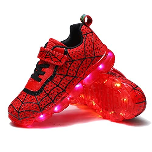 Image of YUNICUS Boys Girls LED Shoes Lights USB Sneakers Birthday Halloween Christmas Day, Red Black 811, 10 UK