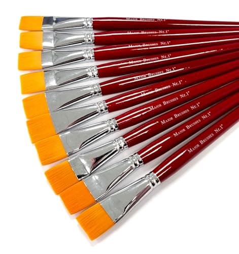 Image of Major Brushes Orange Flat Synthetic Sable Brushes 1" (25mm) - Set of 10