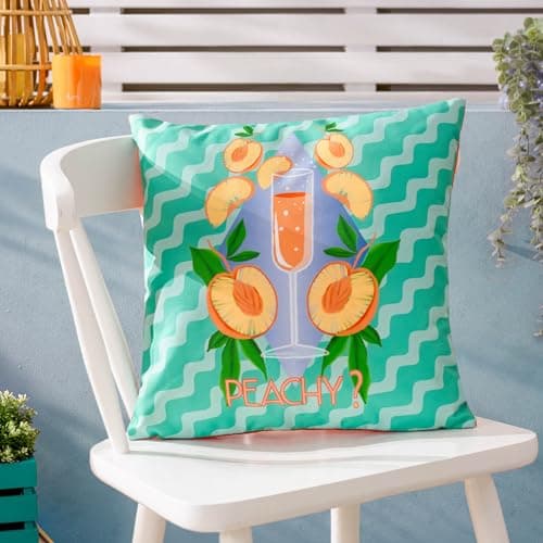 Image of furn. Peachy Abstract Polyester Filled Outdoor Cushion, 43 x 43cm, Aqua