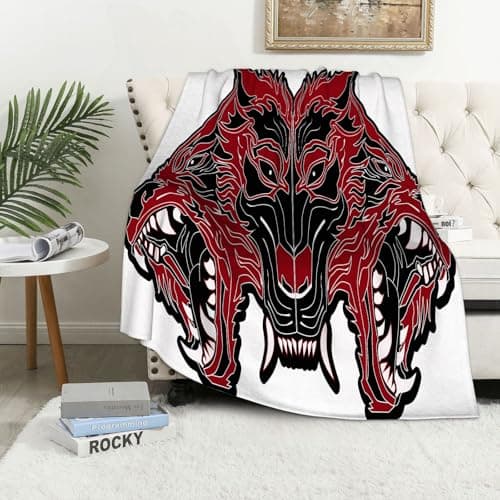 Image of MAAPCHP Flannel Fleece Blanket Throws for Sofa Fluffy Blanket Bed Throw for Bedroom head cerberus logo frome hell ready to fight Blanket for Bed, Couch,Car 60x80in