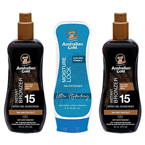 Image of 2 x Australian Gold SPF 15 Bronzer Spray Gel 237ml & Moisturiser Lock 237ml