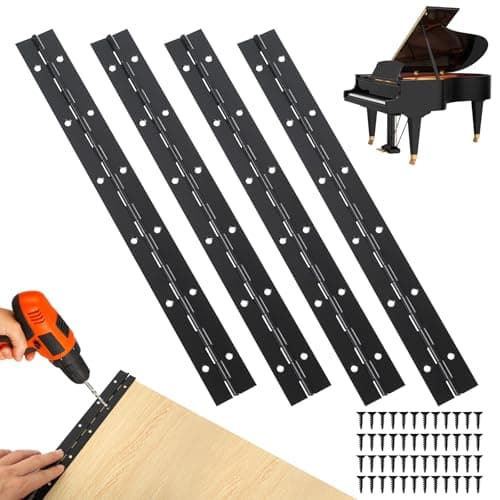 Image of 4 Pcs Heavy Duty Piano Hinges for Wood, 30cm/12 inch Continuous Hinges with Holes, Stainless Steel Cabinet Hinge for Cabinet Doors Pianos Windows, with Screws (Black)