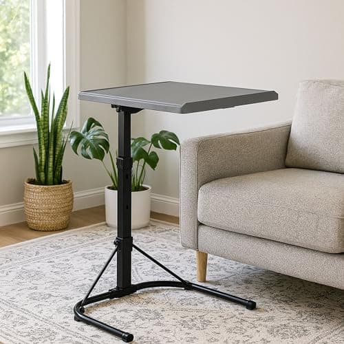 Image of AAMEN Black And Grey Folding Laptops Table With Tilt Angle, Height Adjustable Tables, Lightweight Portable Desk, Freestanding Jigsaw Table Metal Laptopstand -W43 x D43 x H61-73cm