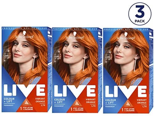Image of Schwarzkopf Live Colour + Lift Orange Hair Dye, 3-Pack Permanent Colour with Vibrant Results, L74 Vibrant Orange (Also Known as Tangerine Twist)