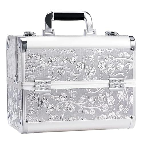 Image of Professional Vanity Case Large Makeup Box Lockable Makeup Case Beauty Organiser Cosmetic Make Up Organiser Box 4 Trays with Keys