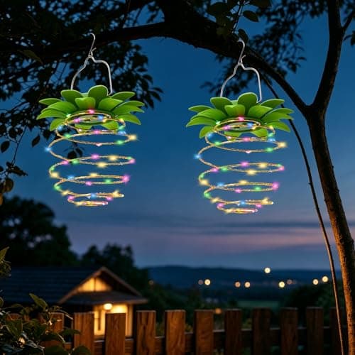 Image of GlintBay Spiral Solar Garden Lights, LED Solar Lantern, RGB Coloured Hanging Solar Lights Outdoor Garden, Solar Powered Hanging Tree Light, IP65 Waterproof Garden Lights for Outdoor, Patio, Porch