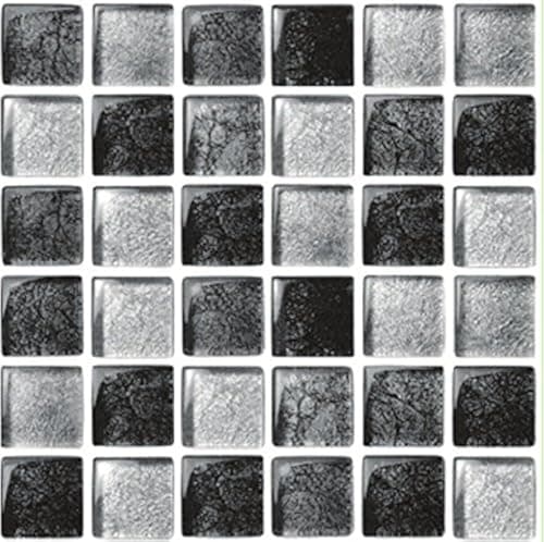 Image of LPS Pack of 10 Silver black grey stone effect mosaic tile stickers transfers stick on wall tile peel and stick bathroom kitchen