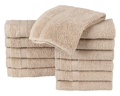 Image of La Maison 100% Egyptian Cotton 600GSM Superior Pack of 12 Face Cloth Flannel Washcloth Towel Set Super Soft Everyday Use (Stone)
